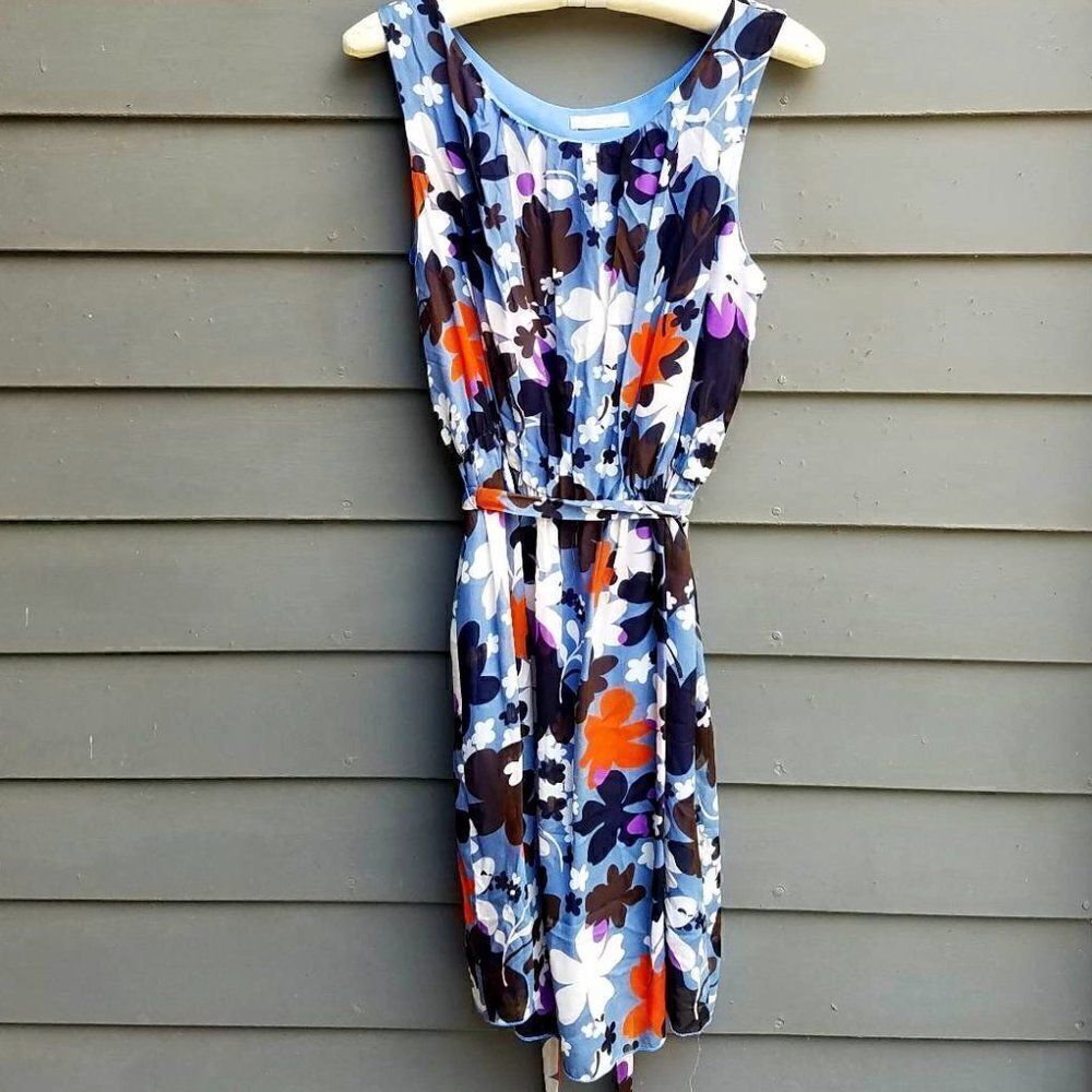 Pretty Young Thing Blue Floral Dress with Tie Lined see measurements
